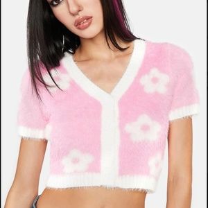 Pink Sweater Top with Flowers